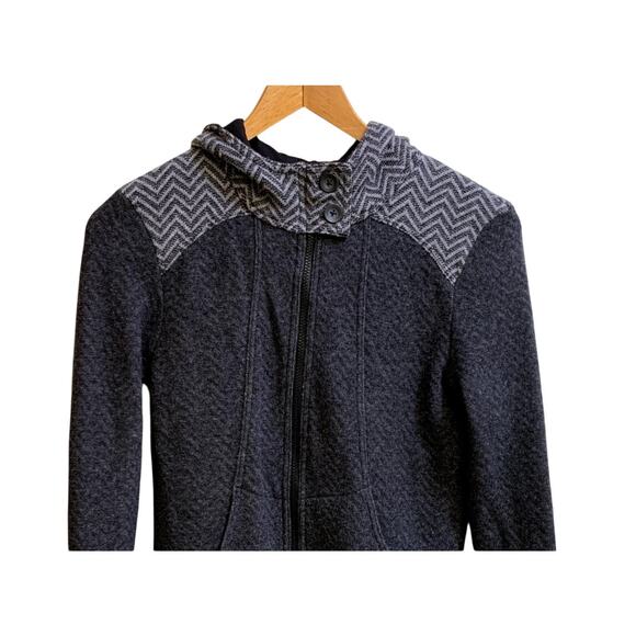 prana Women Jacket Medium Wool Blend Gray Black Herringbone Full Front Zip Hood - Picture 3 of 12